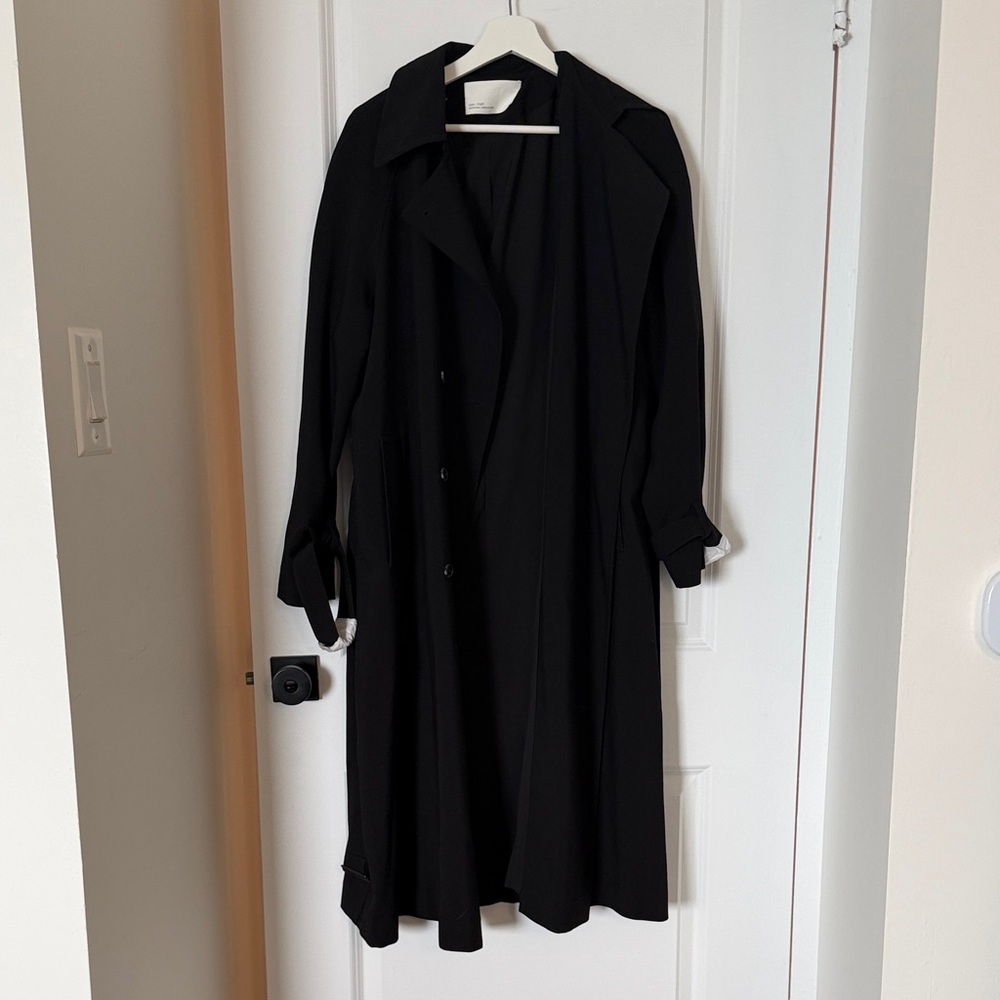 OAK + FORT Black Long Trench Coat